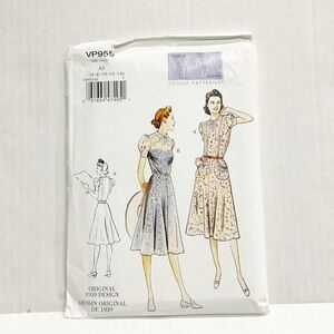 NEW Vogue Sewing Pattern VP955 Reissue Original 1939 Design Dessin Dress Sz 6-14